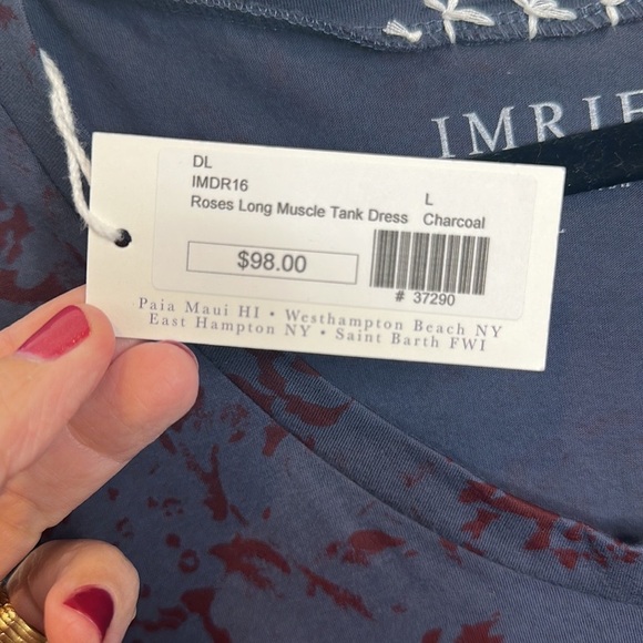 IMRIE ORGANIC COTTON CHARCOAL/BLUE ROSES LONG MUSCLE TANK DRESS SIZE LARGE - Picture 7 of 9